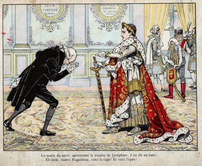 Napoléon et le notaire Raguideau, matin du couronnement 1804 - lithographie de Job (Jacques Onfroy de Bréville) de "Le Grand Napoléon des Petites Enfants" 1893 - pseudonym for Onfray de Breville Jacques Job