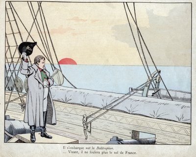 Napoléon à bord du HMS Bellerophon 1815 - lithographie de Job (Jacques Onfroy de Bréville) de "Le Grand Napoléon des Petites Enfants" 1893 - pseudonym for Onfray de Breville Jacques Job