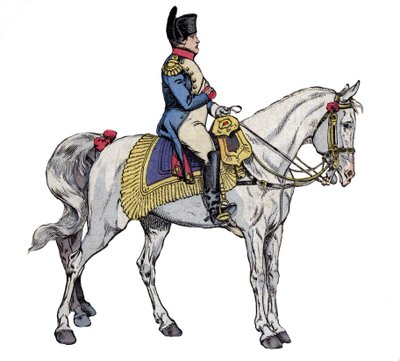 Napoléon à cheval - lithographie de Job (Jacques Onfroy de Bréville) tirée de « Le Grand Napoléon des Petites Enfants » 1893 - pseudonym for Onfray de Breville Jacques Job