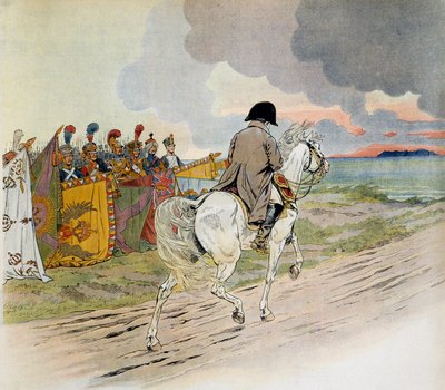 Napoléon passant devant ses troupes à cheval lorsqu