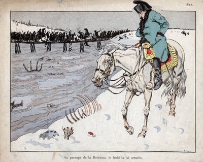 Napoléon regardant les restes de sa Grande Armée traverser la rivière Bérézina lors de la retraite de Moscou - pseudonym for Onfray de Breville Jacques Job