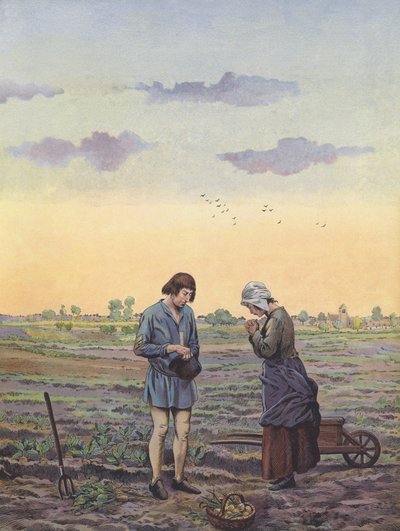 Paysans interrompant leur travail dans les champs pour prier sur ordre du roi - pseudonym for Onfray de Breville Jacques Job
