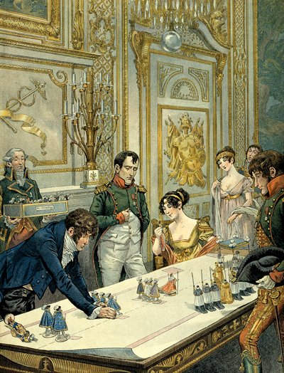 Répétition du défilé pendant le sacre par le peintre Isabey (1767-1855) en présence de Joséphine de Beauharnais (1763-1814) et Napoléon Ier Bonaparte (1769-1821) au château de Fontainebleau. Illustration de Jacques Marie Gaston Onfray de Breville dit JOB - pseudonym for Onfray de Breville Jacques Job