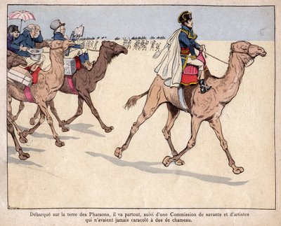 Napoléon en Égypte - Pendant sa campagne égyptienne, il est accompagné de savants avec lesquels il visite les sites archéologiques - lithographie de Job - pseudonym for Onfray de Breville Job