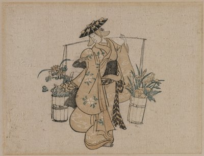Une Beauté Portant Deux Seaux de Fleurs - style of Torii Kiyomasu