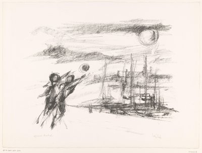 Personnes sur un quai avec des bateaux - unknown (signed by artist)