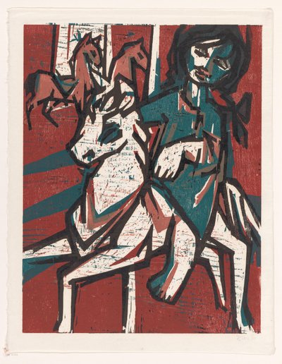 Femme à cheval devant deux autres chevaux - unknown (signed by artist)