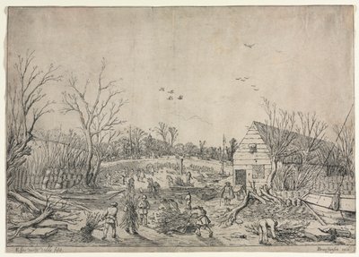 La Grande Inondation du 10 janvier 1624 ou Réparation de la Digue Brisée sur la Rivière Lek à Vianen, 1624 - van de Velde Esaias
