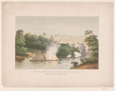 Z.M. Navire à vapeur Celebes en combat avec un kotta-mara. Poeloe Kanamit, 6 août 1859 - weduwe Elias Spanier and Zn