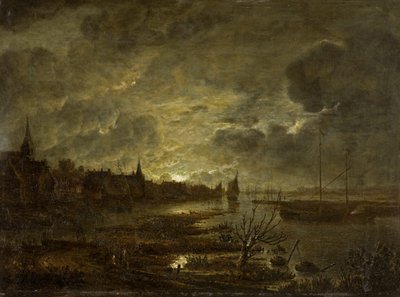 Un village sur une rivière au clair de lune, vers 1645-1700 - Aert van der Neer