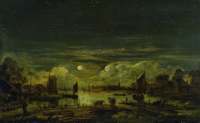 Paysage au clair de lune (huile sur panneau de chêne) - Aert van der Neer