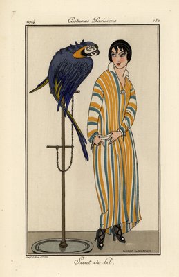 Femme en chemise de nuit rayée avec perroquet de compagnie - Gerda Marie Frederike Wegener