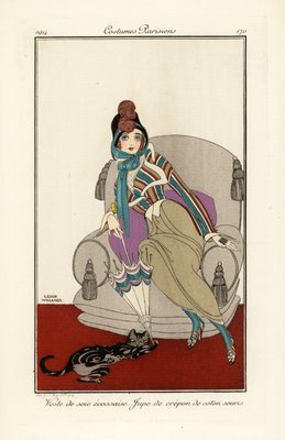 Femme en gilet de soie écossaise, jupe en coton crêpé. - Gerda Marie Frederike Wegener