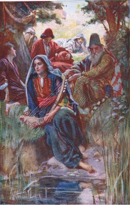 Par les rivières de Babylone, illustration de Pictures That Teach The Crown Series, 1920 - Harold Copping