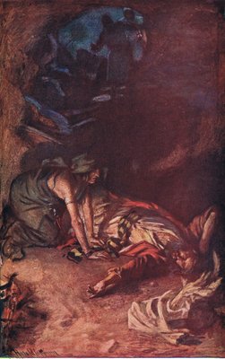 Saul et la sorcière, illustration de Pictures That Teach The Crown Series, 1920 - Harold Copping