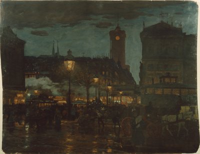 Alexander Square, Berlin, la nuit, 1895 - Karl Langhammer