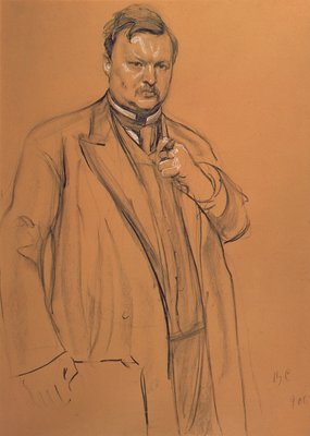 Portrait du compositeur Alekandr Konstantinovich Glazunov (1865-1936), 1906 (craie et charbon sur papier) - Valentin Aleksandrovich Serov