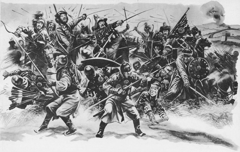 Gengis Khan perçant la Grande Muraille de Chine - English School
