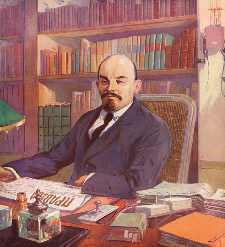 Le leader bolchevique russe Lénine dans son bureau au Kremlin, Moscou, URSS - (after) Carrey