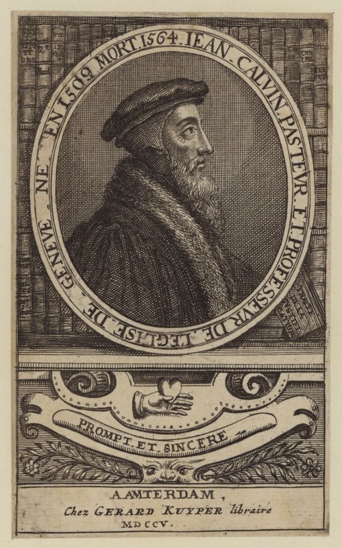 Jean Calvin, théologien et pasteur français de la Réforme protestante (gravure) - (after) Dutch School