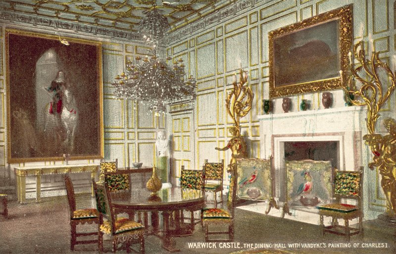 Château de Warwick, la salle à manger avec le tableau de Charles Ier par Vandyke - (after) English photographer