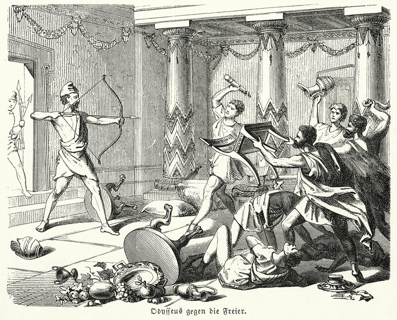 Ulysse tuant les prétendants de Pénélope - (after) German School