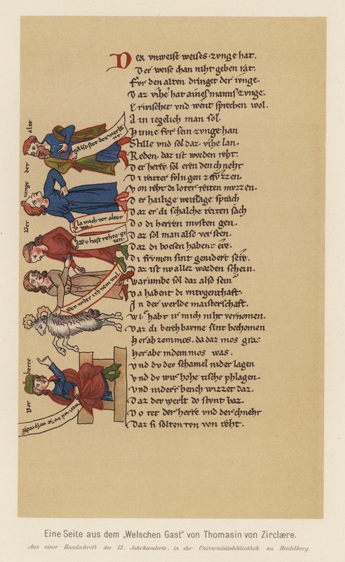 Page de Der Waelsche Gast, par Thomasin von Zirclaere - (after) German School