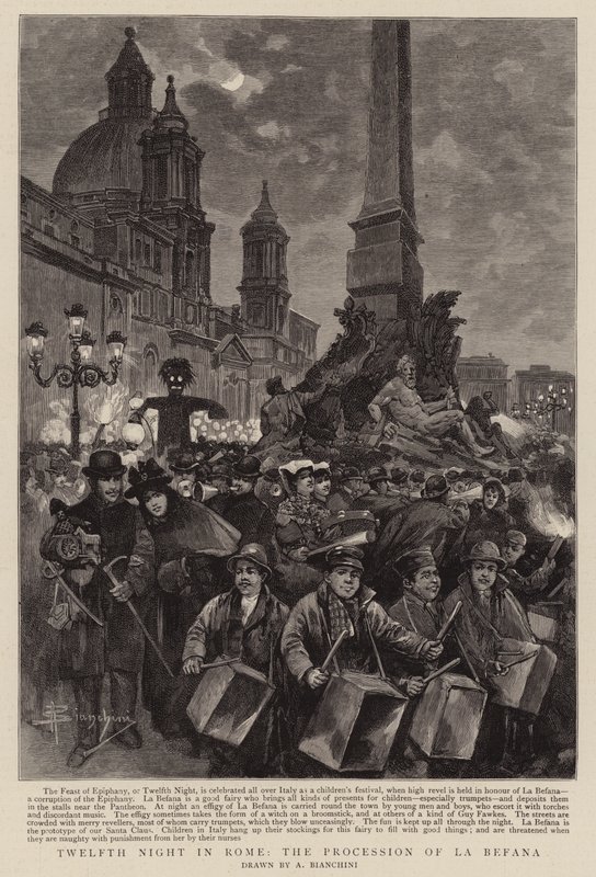 Douzième nuit à Rome, la procession de La Befana (gravure) - (after) Italian School