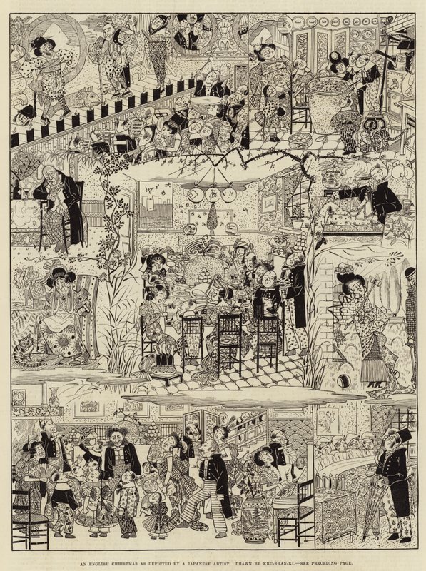 Un Noël anglais tel que représenté par un artiste japonais (gravure) - (after) Japanese School