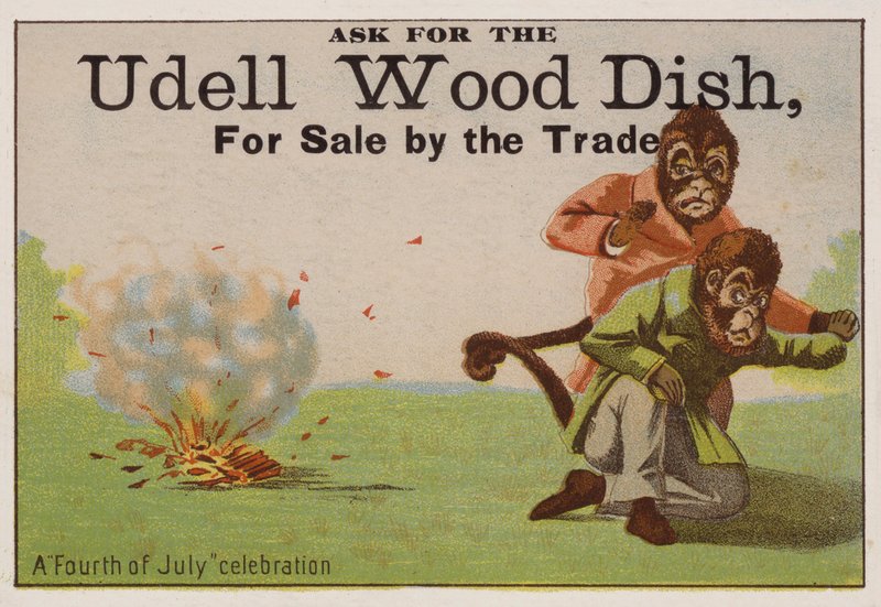 Célébration du 4 juillet, carte publicitaire pour les plats en bois Udell - American School