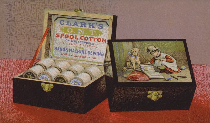 Carte publicitaire américaine pour le coton à broder Clark - American School
