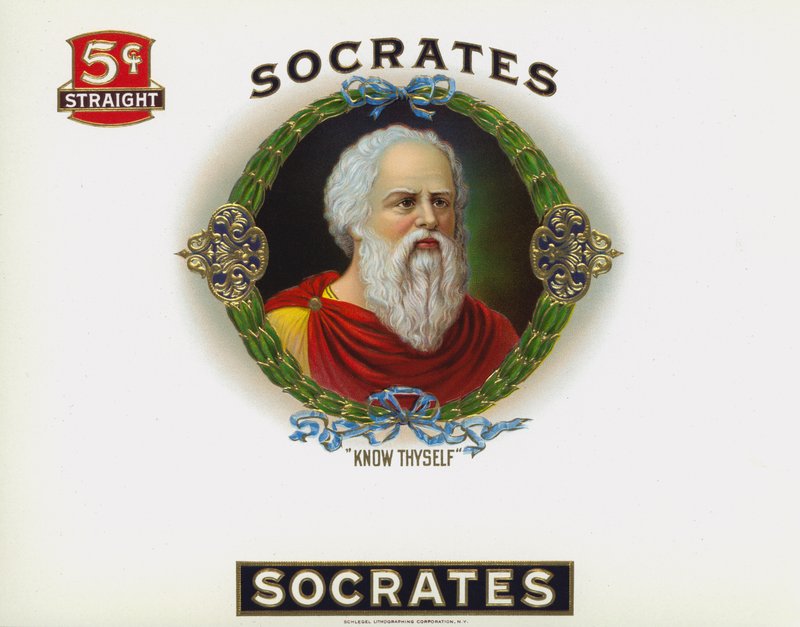 Étiquette de cigare, Socrate, Connais-toi toi-même - American School