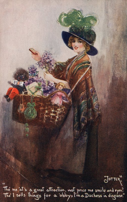 Fille vendant des fleurs et des jouets - English School