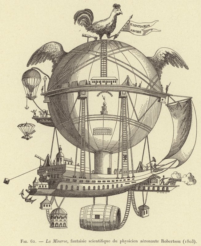La Minerve, fantaisie scientifique du physicien aérostier Robertson (1803) - French School
