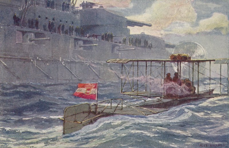 Hydravion austro-hongrois passant un cuirassé, Première Guerre mondiale, 1914-1918 - A. Kircher