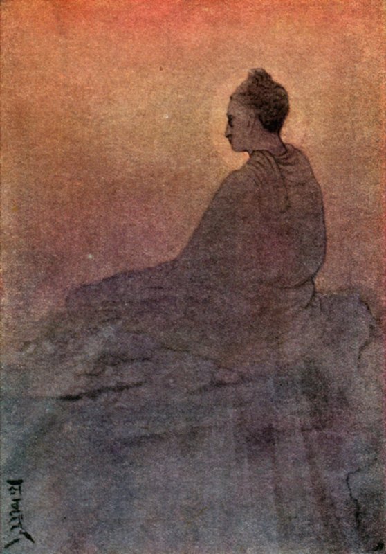 La victoire de Bouddha (lithographie en couleur) - Abanindranath Tagore