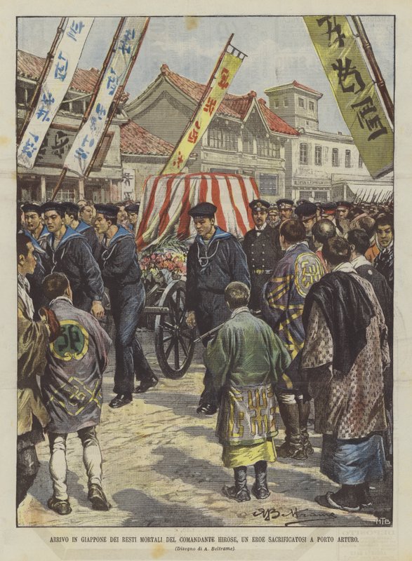 Arrivée au Japon des restes mortels du commandant Hirose, un héros sacrifié à Port Arthur - Achille Beltrame