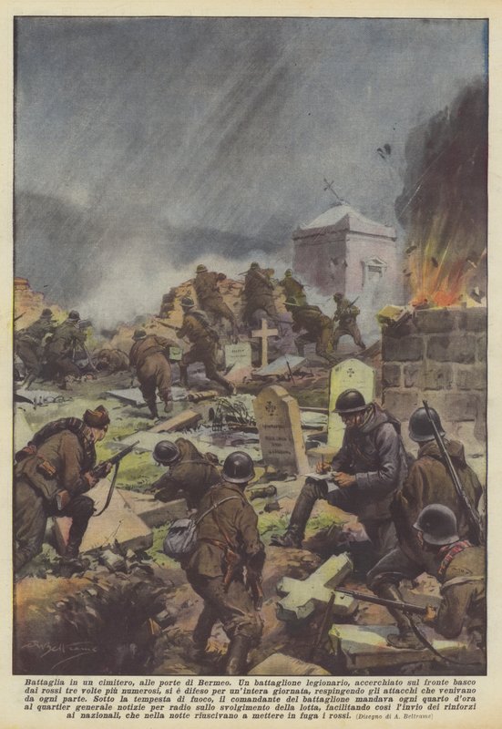 Bataille dans un cimetière, aux portes de Bermeo - Achille Beltrame