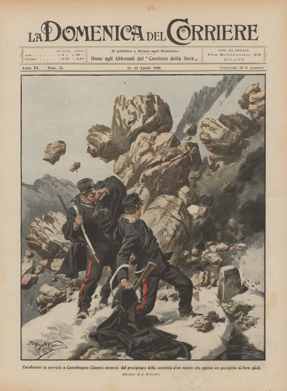 Carabiniers en service à Castelmagno (Cuneo) surpris par l