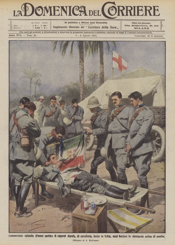 Épisode émouvant de patriotisme, le caporal Carola, de cavalerie, blessé en Libye voulant embrasser - Achille Beltrame