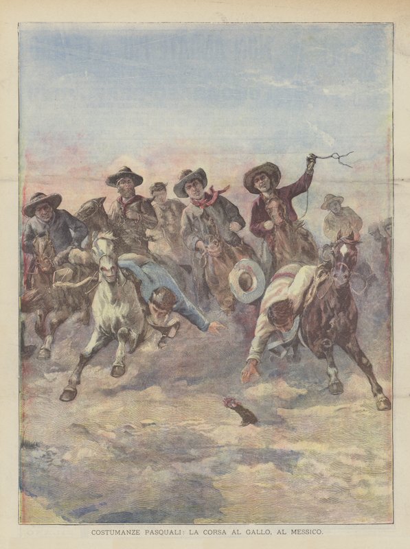 Coutumes pascales, la course au coq, au Mexique - Achille Beltrame