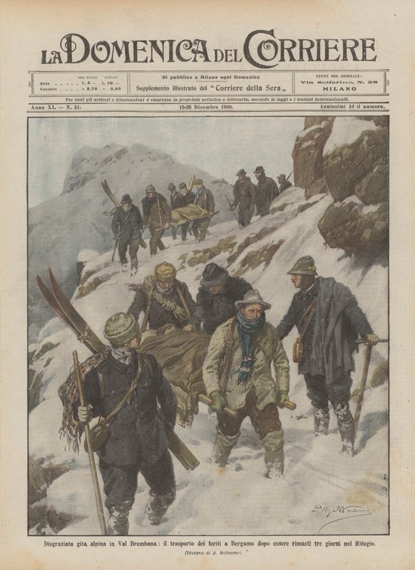 Excursion alpine malheureuse en Val Brembana, transport des blessés à Bergame après trois jours - Achille Beltrame