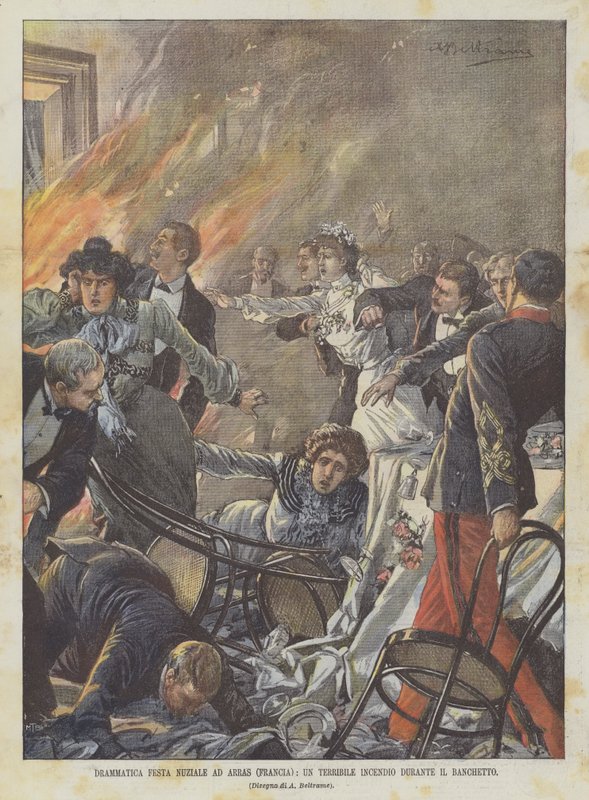 Fête nuptiale dramatique à Arras (France), un terrible incendie pendant le banquet - Achille Beltrame