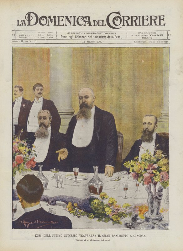 Échos du dernier succès théâtral, le grand banquet à Giacosa - Achille Beltrame