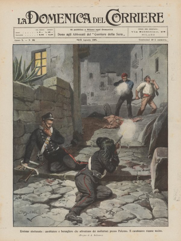 Héroïsme malheureux, carabinier et bersaglier affrontant des malfaiteurs près de Palerme - Achille Beltrame