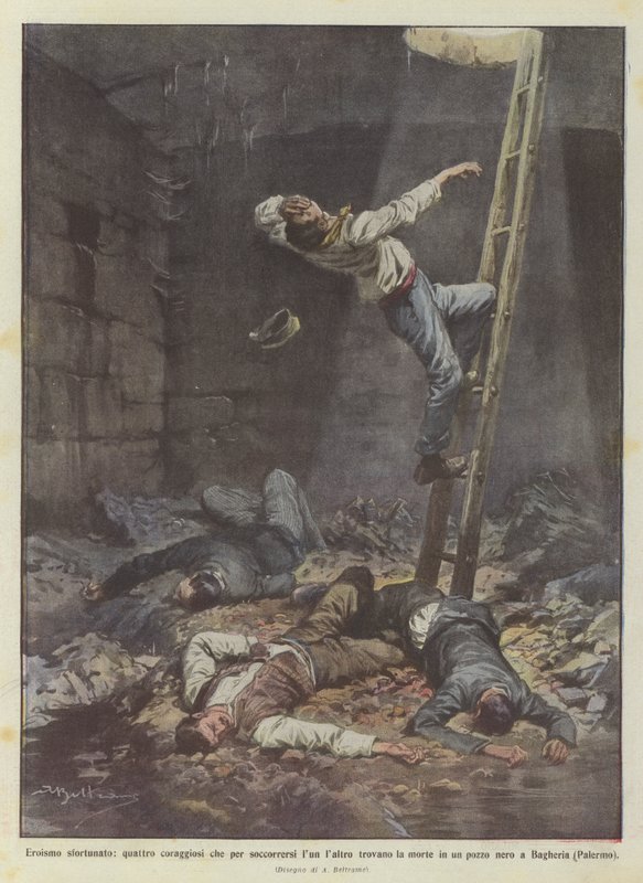 Héroïsme malheureux, quatre courageux qui, en se secourant les uns les autres, trouvent la mort ? - Achille Beltrame