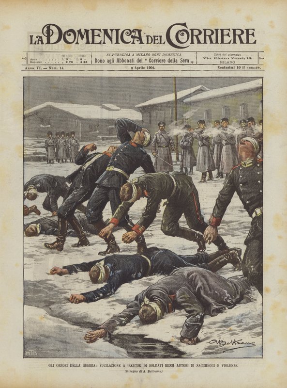 Les horreurs de la guerre, exécution à Irkoutsk de soldats russes auteurs de pillages et de violences - Achille Beltrame