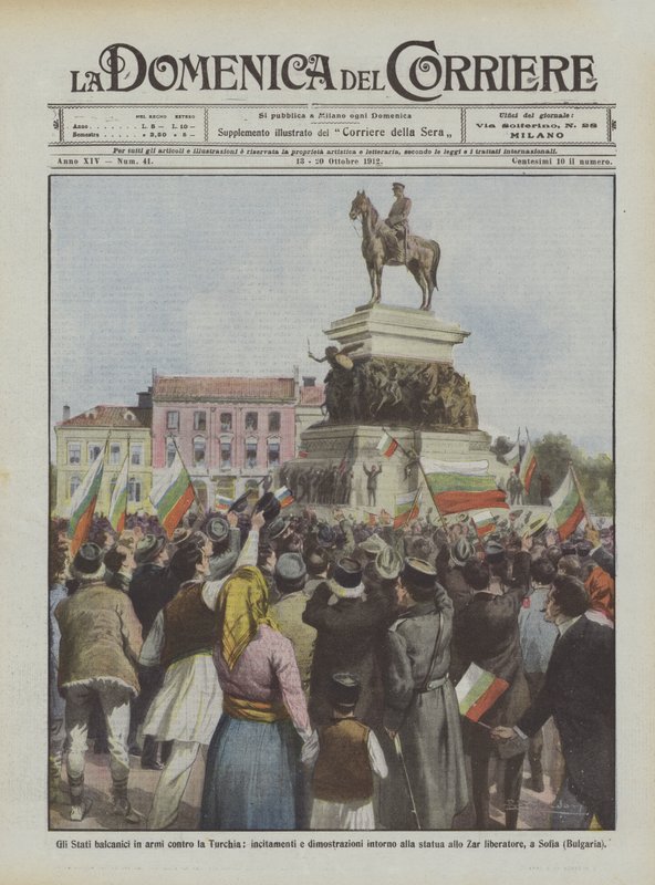 Les États balkaniques en armes contre la Turquie, incitations et démonstrations autour de la statue... - Achille Beltrame