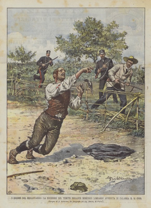 Les drames du brigandage, la mort du redouté brigand Domenico Lombardo en Calabre le 14 courant - Achille Beltrame