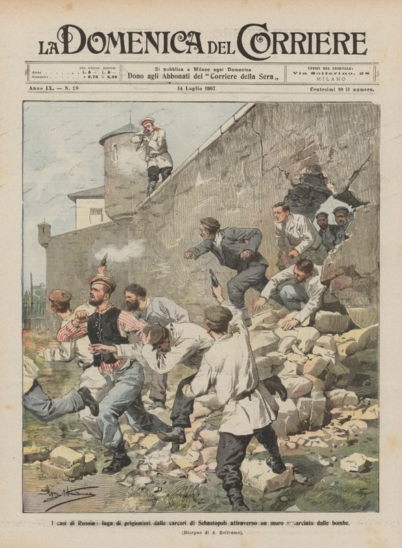 Les événements de Russie, évasion de prisonniers des prisons de Sébastopol à travers un mur déchiré par des bombes - Achille Beltrame